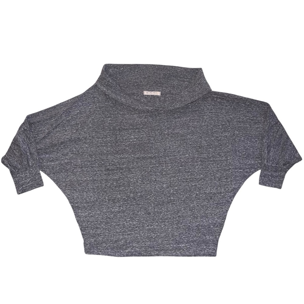 EUC Free People We The Free Heather Gray Cropped Dolman Top Small Mockneck